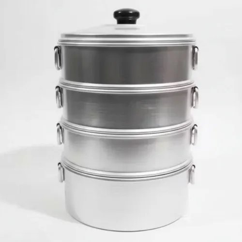 Image of TambaVeda Aluminium Momo Steamer for Idli, Dhokla & Vegetables | 4 Tier Steaming Pot Aluminium Steamer (5 L)