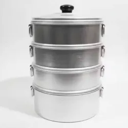TambaVeda Aluminium Momo Steamer for Idli, Dhokla & Vegetables | 4 Tier Steaming Pot Aluminium Steamer (5 L)