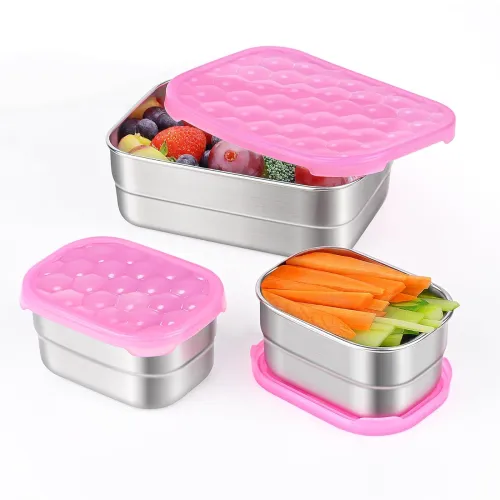 Image of Tanjiae Stainless Steel Lunch Snack Containers Set | Leak Proof 304 Stainless Steel Food Containers with Silicone Lids -