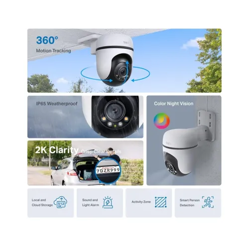 Image of Tapo C510W 2K 3MP 1296P Outdoor Pan/Tilt Security Wi-Fi Camera, IP65 Weatherproof, Motion Detection, 360