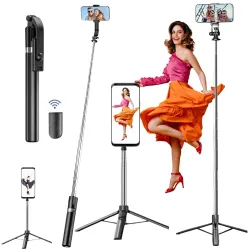 TARAVEE 1.8 Meter Long Bluetooth Selfie Stick Tripod with Remote, Extra-Long Extendable Phone Stand with Reinforced Trip