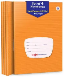 Target Publications Small Square Maths Notebooks for Kids| Pack of 4 Regular Notebook Ruled 172 Pages  (Brown, Pack of 4