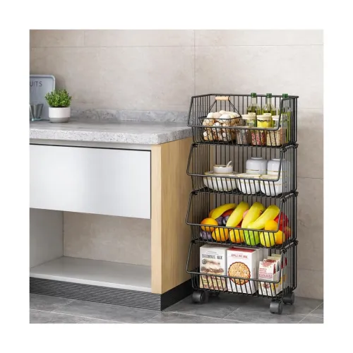 Image of TARKAN 4-Tier Mesh Metal Kitchen Trolley