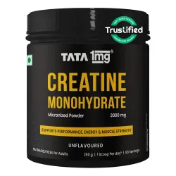 TATA 1MG Creatine Monohydrate| Each Batch tested DCT& DHT Safe | Zero Calories | Boosts Strength, Power & Recovery | Fast Absorption | Unflavoured,250gm