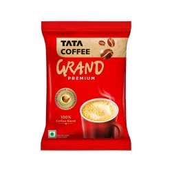 Tata Coffee Grand Premium Instant Coffee, 50g Pouch, With Flavour Locked Decoction Crystals, Flavoured Soluble Coffee Po