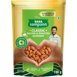 Tata Sampann Classic Salted & Roasted Almonds/Badam, Flavourful & Crunchy Snack, Handpicked, Salted & Slow Roasted Almon