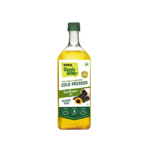Image of Tata Simply Better Pure & Unrefined Cold Pressed Sunflower Oil, Hexane Free, Kolhu/Chekku, Cholesterol Free, Provides 6 
