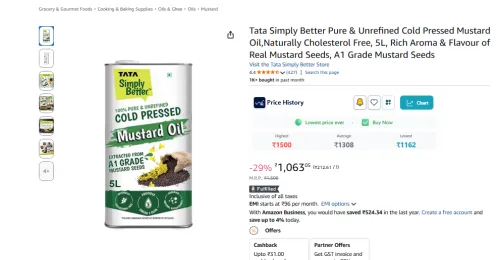 Image of Tata Simply Cold Pressed Mustard Oil 5L