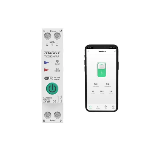 Image of TAXNELE TUYA WiFi Smart Circuit Breaker Power Metering Energy Meter KWh 1P 230V 63A Voltmeter Voltage Protector DIN Rail
