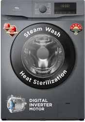 TCL 8.5 kg Digital Inverter Motor| 1400 RPM | Fully Automatic Front Load with In-built Heater Grey (P6085FLS)