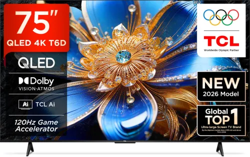Image of TCL T6D 75 Inch 4K QLED Smart Google TV 2026