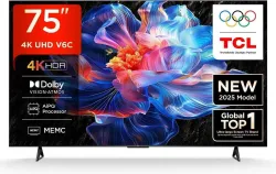 TCL V6C 189 cm (75 inch) Ultra HD (4K) LED Smart Google TV 2025 Edition with MEMC | Dolby Vision-Atmos | HVA Panel & Met