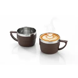 Tea & Coffee Cup Set, Unbreakable with Insulated Steel 150ML (2 Pcs,Brown)