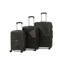 Teakwood Set of 3 8 Wheels Trolley Bag, Hard Cabin with Zipper Closure, Adjustable Push Button & Cross Side Strap, Number Lock System 360 Degree (Set of 3, Black)