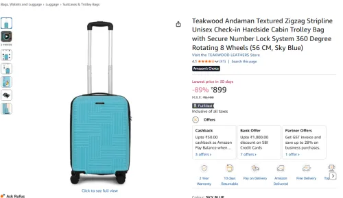 Image of Teakwood Andaman 56cm Hardside Trolley Bag