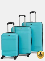 Teakwood Leathers Hard Body Set of 3 Luggage 8 Wheels - Unisex Textured Set of 3 Trolley Bag (Small-Medium-Large, Aqua green) - Green