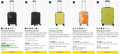 Image of TEAKWOOD LEATHERS Luggage Bag UP TO 88% Discount