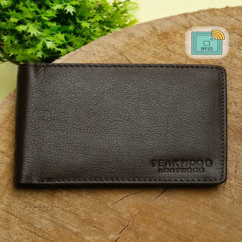 Image of Teakwood Leathers Men Brown Textured Leather RFID Two Fold Wallet