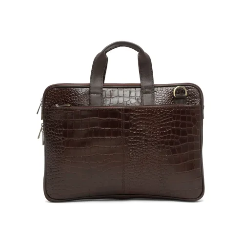 Image of TEAKWOOD LEATHERS Unisex Tan Leather Laptop Bag | 1 Main Compartment, 2 External Zip Pockets & 1 Internal Stash Pocket &