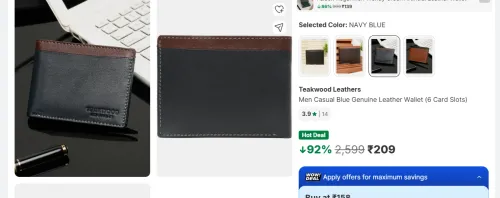 Image of Teakwood Leathers Men Casual Blue Genuine Leather Wallet (6 Card Slots)