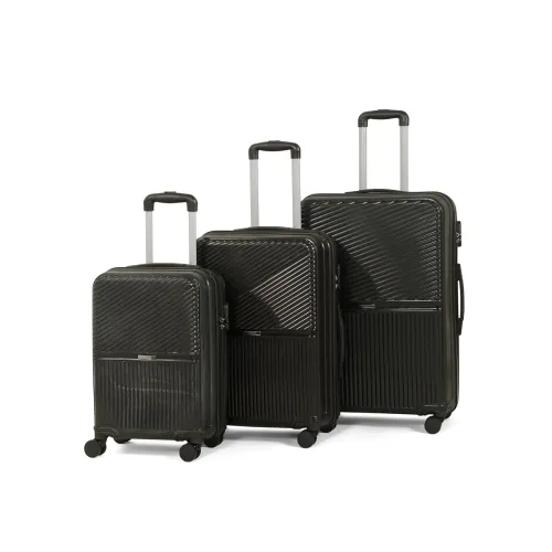 Image of Teakwood Set of 3 8 Wheels Trolley Bag, Hard Cabin with Zipper Closure, Adjustable Push Button & Cross Side Strap, Numbe