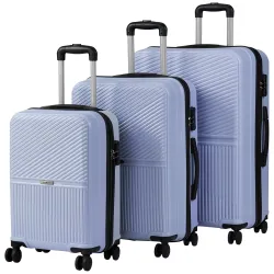 Teakwood Set of 3 8 Wheels Trolley Bag, Hard Cabin with Zipper Closure, Adjustable Push Button & Cross Side Strap, Number Lock System 360 Degree (Set of 3, Lavender)