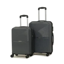 Teakwood Set of 2 8 Wheels Trolley Bag, Hard Cabin with Zipper Closure, Adjustable Push Button & Cross Side Strap, Number Lock System 360 Degree (Set of 2, Grey)
