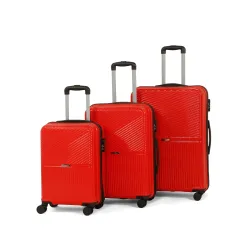 Teakwood Set of 3 8 Wheels Trolley Bag, Hard Cabin with Zipper Closure, Adjustable Push Button & Cross Side Strap, Number Lock System 360 Degree (Set of 3, Red)