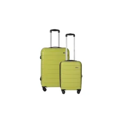 Teakwood Small-Medium Cabin Size 8 Wheels Trolley Bag, Hard Cabin with Zipper Closure, Adjustable Push Button & Cross Side Strap, TSA Lock System 360 Degree (Set of 2, Lime Green)