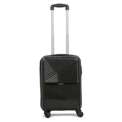 Teakwood Small Size 8 Wheels Trolley Bag, Hard Cabin with Zipper Closure, Adjustable Push Button & Cross Side Strap, Number Lock System 360 Degree (Small, Black)