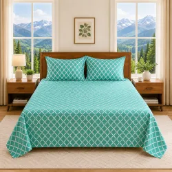 Teal Geometric Queen Bedsheet with Two Pillow Covers