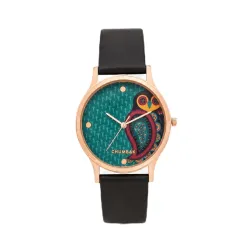 TEAL BY CHUMBAK Round Dial Analog Watch for Women, Folksy Owl Collection, Solid Vegan Leather Strap, Gifts for Women / G