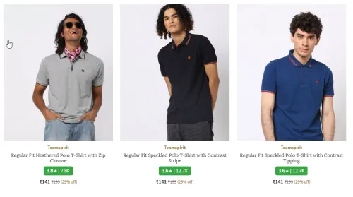 Image of TEAMSPIRIT Regular Fit Heathered Polo T-Shirt Starting At ₹141