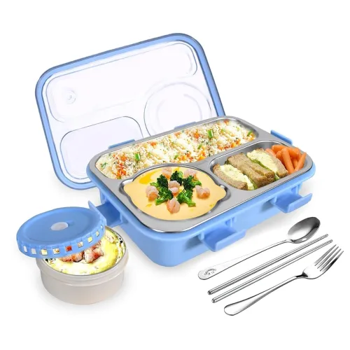 Image of TEC TAVAKKAL Lunch Box 3 Compartment Leak-Proof BPA Free Stainless Steel, Lunch Box for Kids, Lunch Box for School & Off