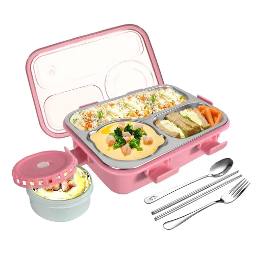 Image of TEC TAVAKKAL Lunch Box 3 Compartment Leak-Proof BPA Free Stainless Steel, Lunch Box for Kids, Lunch Box for School & Off