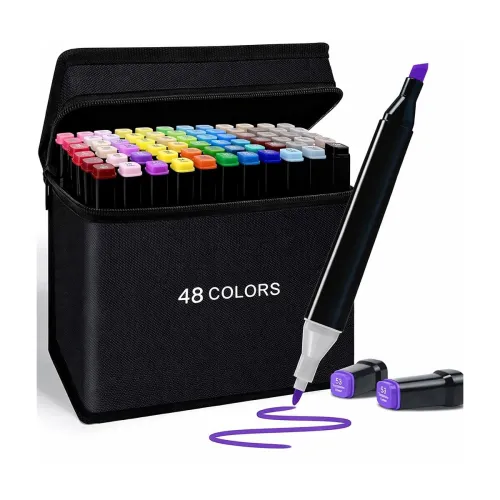 Image of TEC TAVAKKAL Markers Sketch Pen Set Dual Tip Brush Pens Art Markers for Drawing Dual Tip Art Markers Set Chisel & Fine C