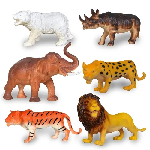 Image of TEC TAVAKKAL Set of 6 Big Size Action Toy Figure Jungle Wild Animal Set
