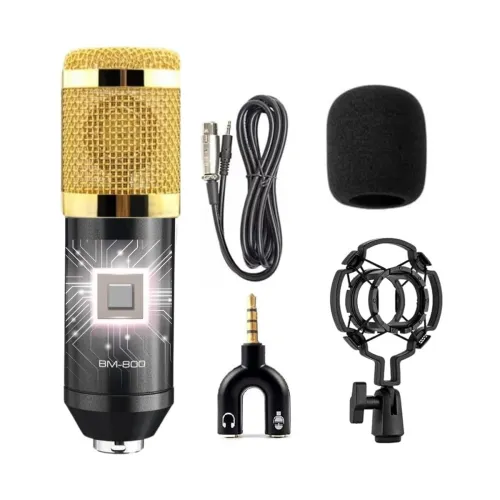 Image of TECHBLAZE BM 800 Dynamic Microphone Studio Recording Condenser mic Set | Mic Kit with Shock Mount, Mic Foam & XLR to 3.5