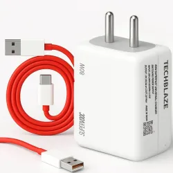 TechBlaze 80W SuperVOOC Wall Charger – White, Cable Included