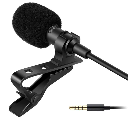 Image of TECHNOVIEW Dynamic Lapel Collar Mic Voice Recording Filter Microphone for Singing YouTube Smartphone (1.5m) - Black