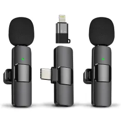 TECHNOVIEW Wireless Microphone Lavalier Lapel Microphone for Android,iPhone - Cordless Omnidirectional Condenser Recording Mic for Interview,Youtubers,Video Recording, Live Streaming(Dual-Bl...