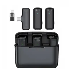 T Teclusive Double Wireless Lavalier Microphone Compatible for Type C iPhone | Wireless Mic with Charging Case | Active 