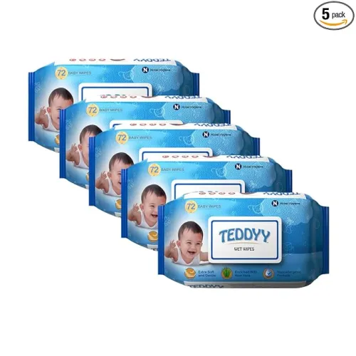 Image of Teddyy Soft Cleansing Baby Wet Wipes with Lid 72 Wipes x 5 Packs