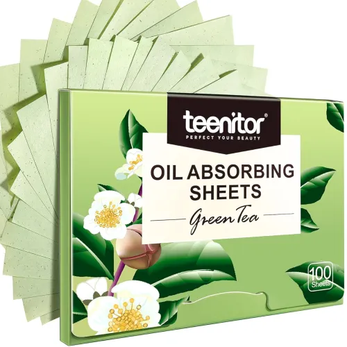 Image of Teenitor Oil Blotting Sheets, 100 Green Tea Absorbing Tissues, Large 10cmx7cm Blotters