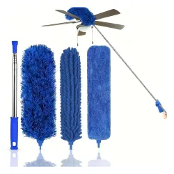 TEKCOOL 3 in 1 Microfiber Feather Duster, 4PCS Washable Cobweb Dusters for Cleaning Kit with 100\' Extension Long Pole, Bendable Telescopic Duster for High Ceiling Fan, Blinds, Furniture - m...