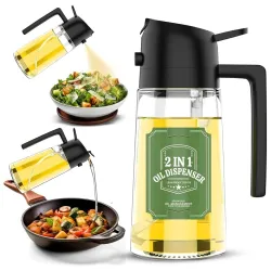 Tekcool 500ml 2 in 1 Glass Oil Sprayer and Dispenser Bottle, Premium Nozzle, Multi Color