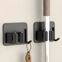 TEKCOOL 6 Pcs Stainless Steel Broom Holder with Hook - Wall-Mounted Adhesive Storage for Brooms, Mops, and More in Home