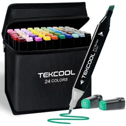 TEKCOOL Dual Tip Colorful Art Markers Sketch Pens 24 Colors With Carrying Case For Painting Sketching Calligraphy Drawin
