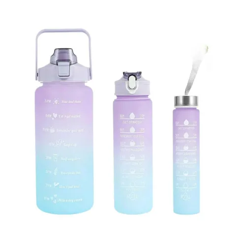 Image of TEKCOOL Water Bottle - 3Pcs 2L,750ml & 300ml Light-weight, Leak-proof, BPA-free Motivational Water Bottle Sipper, Time M