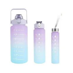 TEKCOOL Water Bottle - 3Pcs 2L,750ml & 300ml Light-weight, Leak-proof, BPA-free Motivational Water Bottle Sipper, Time M
